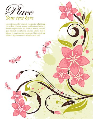 simsearch:400-04869919,k - Grunge decorative floral frame with butterfly, element for design, vector illustration Foto de stock - Super Valor sin royalties y Suscripción, Código: 400-04883822