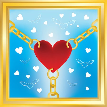 heart in golden chains with flying hearts on background Stock Photo - Budget Royalty-Free & Subscription, Code: 400-04894135