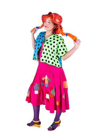 funny wig woman - A girl dressed as a clown red. White background. Studio photography. Stock Photo - Budget Royalty-Free & Subscription, Code: 400-04894292