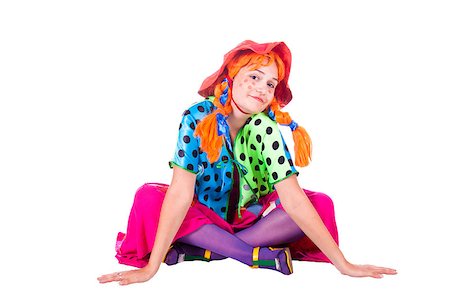 simsearch:400-04520503,k - A girl dressed as a clown red. White background. Studio photography. Stock Photo - Budget Royalty-Free & Subscription, Code: 400-04894293