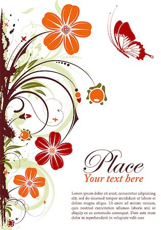 simsearch:400-04869919,k - Grunge floral frame with butterfly, element for design, vector illustration Stock Photo - Budget Royalty-Free & Subscription, Code: 400-04895172