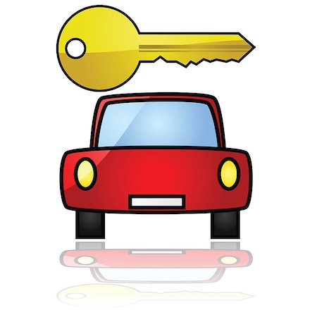 Glossy illustration showing a compact car with a key over it Foto de stock - Super Valor sin royalties y Suscripción, Código: 400-04895181