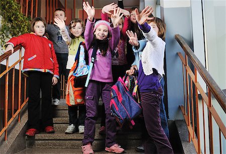 fall friends group - happy school girls running outdoor at sunny autumn day Stock Photo - Budget Royalty-Free & Subscription, Code: 400-04895217