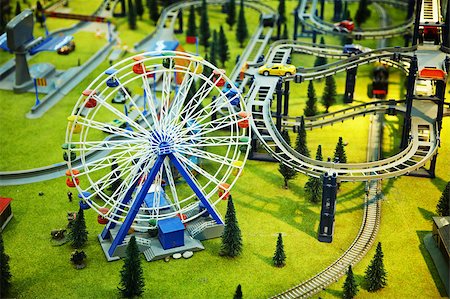 simsearch:400-05292821,k - Miniature model - a park with a Ferris wheel and the railway Stock Photo - Budget Royalty-Free & Subscription, Code: 400-04895380