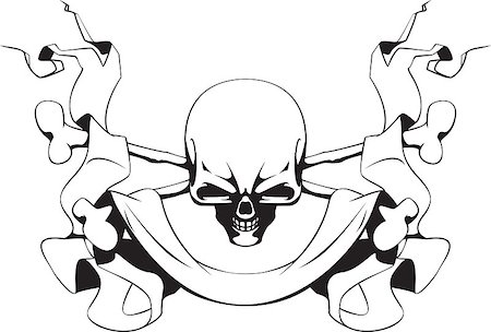 skeletal head drawing - Skull, crossed bones and ribbon Stock Photo - Budget Royalty-Free & Subscription, Code: 400-04895697