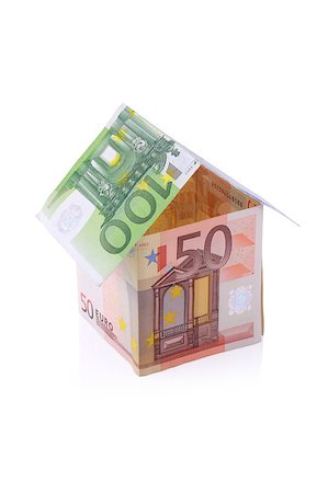 simsearch:400-04474715,k - House built with Euro money bills isolated on white background with clipping path Stockbilder - Microstock & Abonnement, Bildnummer: 400-04895752