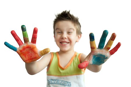 Children colored hands.Arms stretched forward. Little boy white isolated Stock Photo - Budget Royalty-Free & Subscription, Code: 400-04895814
