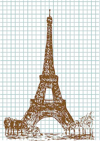 eifel - hand drawn eifel tower in brown color Fotografie stock - Microstock e Abbonamento, Codice: 400-04895922