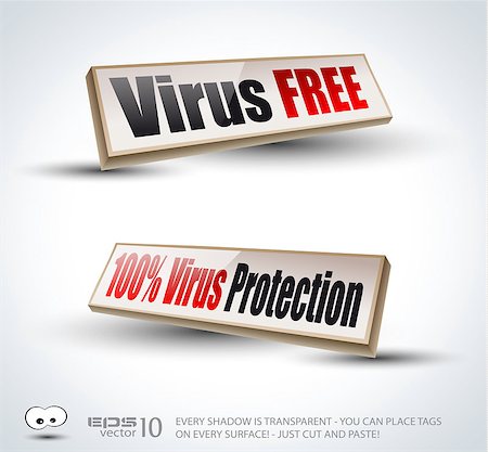 protect virus computer 3d - Virus Free 3D Panels with Transparent Shadows and glossy reflection. Ready to copy and past on every surface. Stock Photo - Budget Royalty-Free & Subscription, Code: 400-04896002