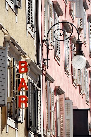 photo street cafes in italy - architecture detail, street lamp and bar sign  in Trieste, Italy Stock Photo - Budget Royalty-Free & Subscription, Code: 400-04897035