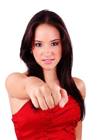 Portrait of an attractive young female punching. Isolated on white background Stock Photo - Budget Royalty-Free & Subscription, Code: 400-04897142