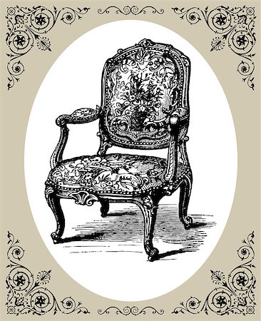 Vector illustration of antique baroque armchair, damask chair with oval frame Stock Photo - Budget Royalty-Free & Subscription, Code: 400-04897216