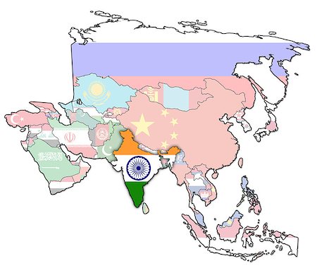 simsearch:400-05367288,k - old political map of asia with flag of india Stock Photo - Budget Royalty-Free & Subscription, Code: 400-04897273