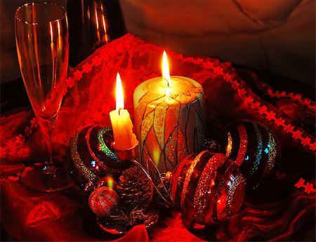 simsearch:400-05307881,k - christmas collage with burning candles, decorative balls and glass Stock Photo - Budget Royalty-Free & Subscription, Code: 400-04897472