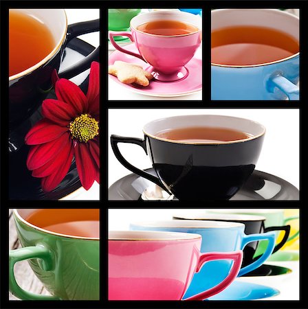 simsearch:400-04850458,k - Collage of teacups in different colors on white background Stock Photo - Budget Royalty-Free & Subscription, Code: 400-04897942