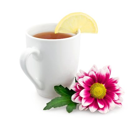 simsearch:400-08186432,k - Hot tea with lemon and flower isolated on white background Stock Photo - Budget Royalty-Free & Subscription, Code: 400-04898718