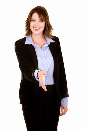 executive welcome - pretty business brunette giving handshake on white background Stock Photo - Budget Royalty-Free & Subscription, Code: 400-04898857