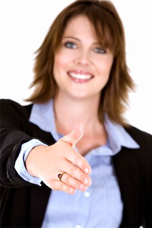 executive welcome - pretty business brunette giving handshake on white background Stock Photo - Budget Royalty-Free & Subscription, Code: 400-04898860