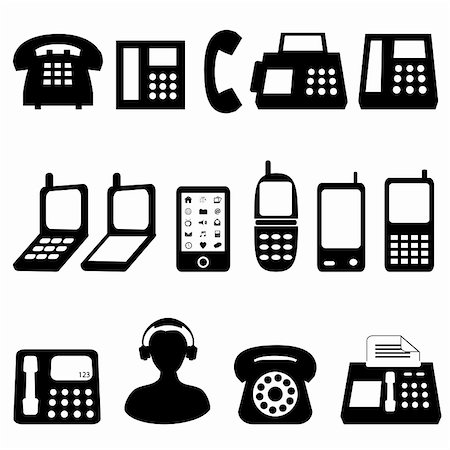fax - Various types of telephones in black Fotografie stock - Microstock e Abbonamento, Codice: 400-04898874