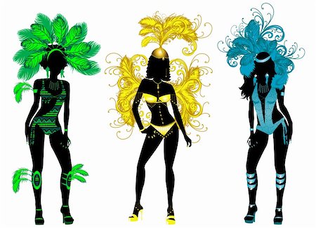 rio carnival - Vector Illustration for Carnival 3 Silhouettes with different costumes. Stock Photo - Budget Royalty-Free & Subscription, Code: 400-04898889