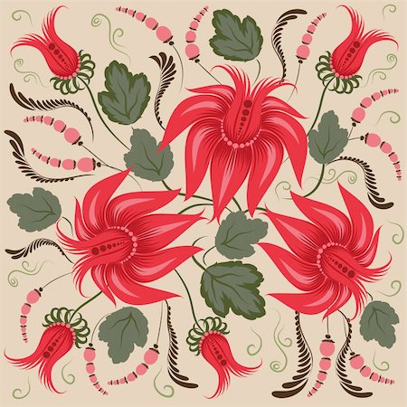 flower green color design wallpaper - Red flowers on a beige background - in the style of hand-painted. Floral design. Basic elements are grouped. Stock Photo - Budget Royalty-Free & Subscription, Code: 400-04899325