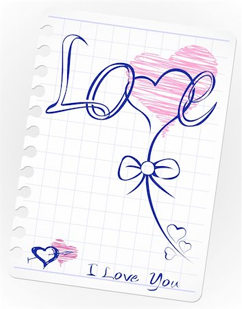 love drawing doodles card. Hand drawn hearts, love, kiss, lipstick, heart shape, shape, stamp. Vector doodles on lined paper. Love Sketchy illustration Stock Photo - Budget Royalty-Free & Subscription, Code: 400-04899472