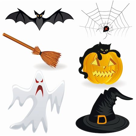 Halloween icon, pumpkin vector. Hat, bat, spider, broom, ghost. Stock Photo - Budget Royalty-Free & Subscription, Code: 400-04899542