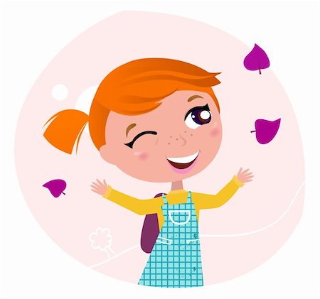 school clip art - Cute Girl Going Back to School - first September school day. Vector Illustration. Stock Photo - Budget Royalty-Free & Subscription, Code: 400-04899601