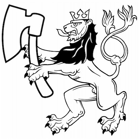 Heraldic Lion with Axe - black and white illustration, vector Photographie de stock - Aubaine LD & Abonnement, Code: 400-04899960
