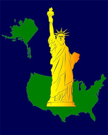 map of the United States with the Statue of Liberty on a blue background Stock Photo - Budget Royalty-Free & Subscription, Code: 400-04891702