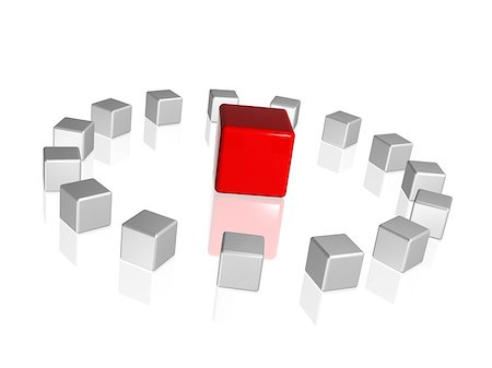 circle of 3d white-grey cubes with one red in the middle Stock Photo - Budget Royalty-Free & Subscription, Code: 400-04892664