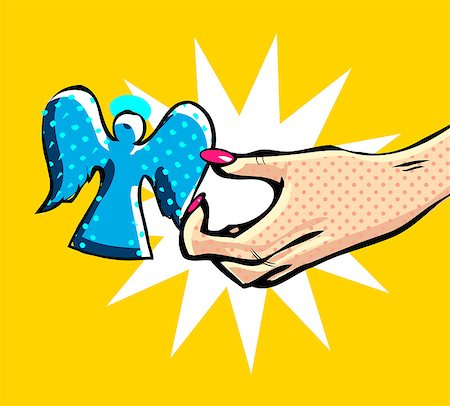 pop art of holding - Pop art comic angel in female hand Stock Photo - Budget Royalty-Free & Subscription, Code: 400-04892914