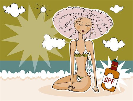 simsearch:400-04806901,k - Girl at summer beach banner / Sea, sun protection card Foto de stock - Royalty-Free Super Valor e Assinatura, Número: 400-04892917