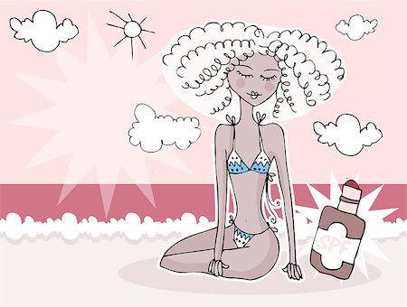 sun protection cartoon - Girl at summer beach banner / Sea, sun protection card Stock Photo - Budget Royalty-Free & Subscription, Code: 400-04892918