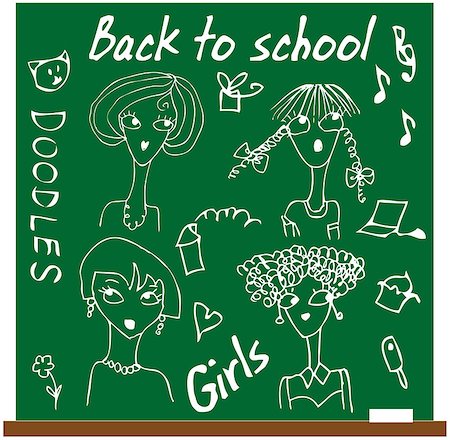 Back to school girls set cartoon face Stock Photo - Budget Royalty-Free & Subscription, Code: 400-04892920