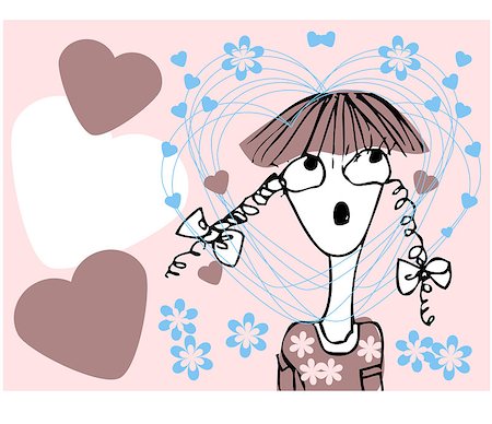 Cute girl in cartoon style with flowers and hearts Stock Photo - Budget Royalty-Free & Subscription, Code: 400-04892936