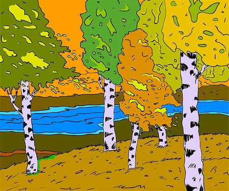 simsearch:400-04311623,k - autumn sunny landscape with forest river  - vector illustration Fotografie stock - Microstock e Abbonamento, Codice: 400-04893159