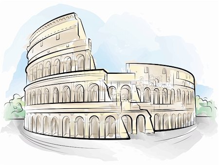 Drawing color Colosseum, Rome, Italy. Vector illustration Photographie de stock - Aubaine LD & Abonnement, Code: 400-04905315