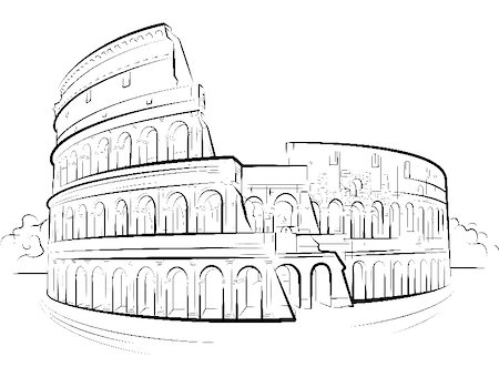 Drawing Colosseum, Rome, Italy. Vector illustration Photographie de stock - Aubaine LD & Abonnement, Code: 400-04905320