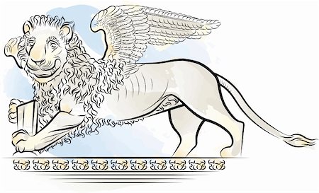 Drawing color Lion with wings - symbol of Venice, Italy Stock Photo - Budget Royalty-Free & Subscription, Code: 400-04905330