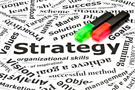 Strategy concept with many other related words and two textmarkers Stock Photo - Budget Royalty-Free & Subscription, Code: 400-04906075
