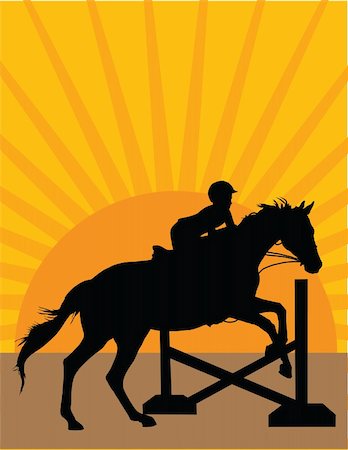 Silhouette of a child jumping a horse against an orange sunset background Foto de stock - Super Valor sin royalties y Suscripción, Código: 400-04906316