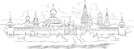 The drawing of Russian Monastery and river, vector illustration Photographie de stock - Aubaine LD & Abonnement, Code: 400-04906402