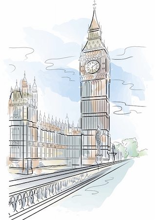 Drawing color big Ben of Tower in London, UK Photographie de stock - Aubaine LD & Abonnement, Code: 400-04906547