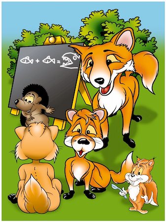 simsearch:400-04907025,k - Foxes in School - Cartoon Illustration, Bitmap Photographie de stock - Aubaine LD & Abonnement, Code: 400-04907029