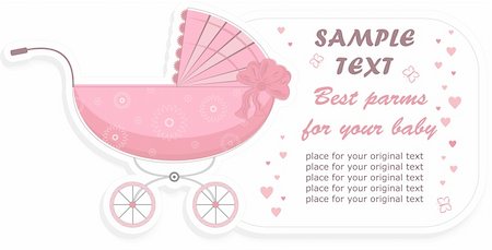 Pink stroller for baby girl (sticker), vector illustration Stock Photo - Budget Royalty-Free & Subscription, Code: 400-04907274