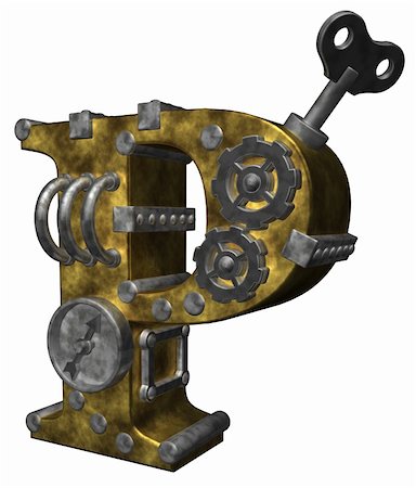 p - steampunk letter p on white background - 3d illustration Stock Photo - Budget Royalty-Free & Subscription, Code: 400-04907271