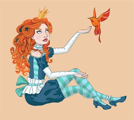 ptits_ptits (artist) - Little princess with a bird. Vector illustration Photographie de stock - Aubaine LD & Abonnement, Code: 400-04907464