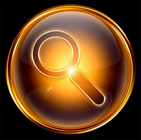 simsearch:400-06358064,k - magnifier icon gold, isolated on black background Foto de stock - Royalty-Free Super Valor e Assinatura, Número: 400-04907651