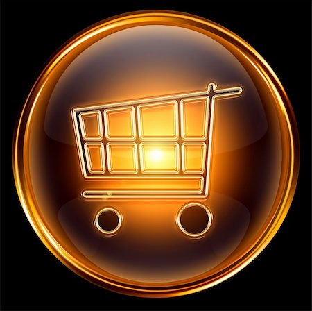 simsearch:400-04442555,k - shopping cart icon gold, isolated on black background Photographie de stock - Aubaine LD & Abonnement, Code: 400-04907667